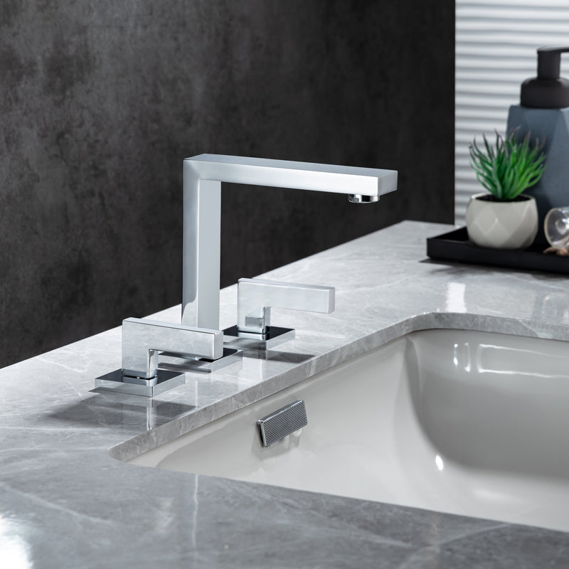 8 inch Widespread Bathroom Faucet Matte Black Bathroom Faucets for Sink 3 Hole Brass 2 Handle Lavatory Square Faucet Modern rv Bathroom Faucets