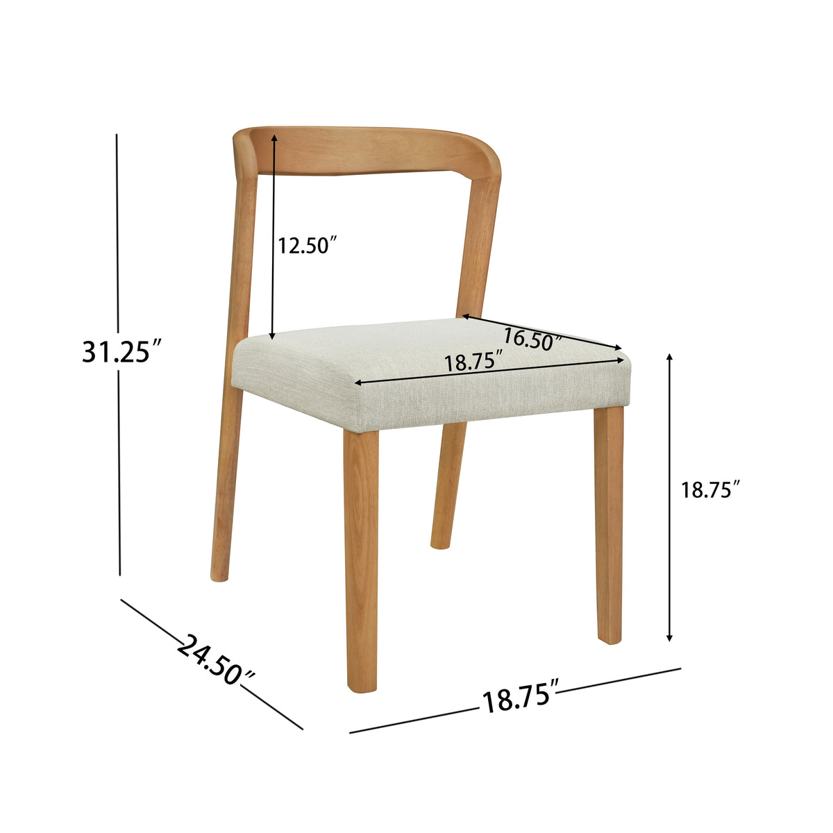 Solid Rubber Wood Dining Chairs (Natural Oak + Beige) Set of 2, photo 3 of 10