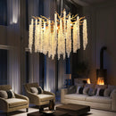 24-inch Modern Golden Pendant Light with Cascading Crystal Strands by HouseOfZazla