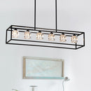 6 Light Farmhouse Chandelier, Modern Industrial Linear Rectangular Crystal Pendant Light Cage Chandelier For Dining Room, Kitchen Island, Bar, Long Table, G9*6 Bulbs Included - Matte Black by HouseOfZazla