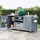 K&K 66.5' Outdoor Kitchen Island for Big Green Egg Grills, Solid Wood Outdoor Grill Cart for Tabletop Grill with Stainless Steel Top, Drawer, Compatible with Large Big Green Egg, Kamado Joe- Grey Blue by Montret