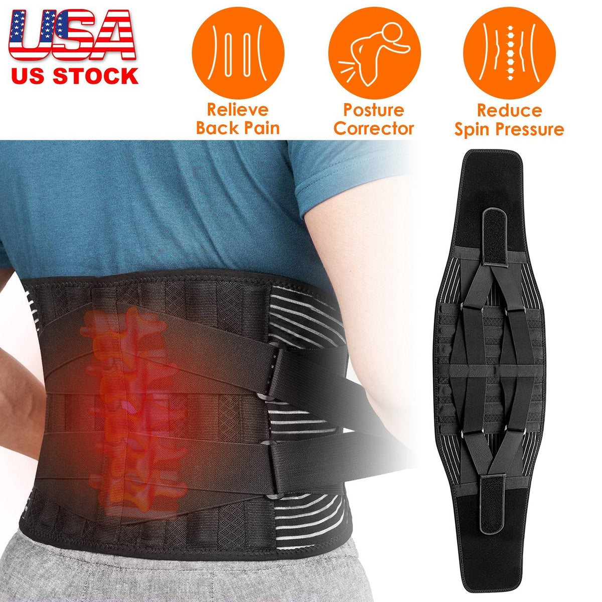 Back Support Brace Breathable Mesh Lumbar Support BeltÊAdjustable Lower Back Brace with Stays and Springs for Pain Relief for Men Women, photo 7 of 8
