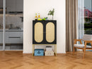 2 Door High Cabinet, Natural Rattan 2 Door high cabinet, Built-in adjustable shelf, Easy Assembly, Free Standing Cabinet for Living Room Bedroom, Hallway