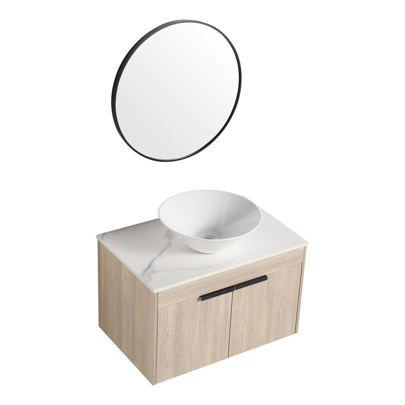 30" Modern Design Float Bathroom Vanity With Ceramic Basin Set, Wall Mounted White Oak Vanity With Soft Close Door, KD-PackingD-Packing Pieces