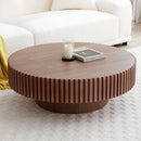31.49" Round Coffee Table Small Coffee Table for Apartment, Modern Living Room Coffee Table with Sturdy Pedestal,WALNUT