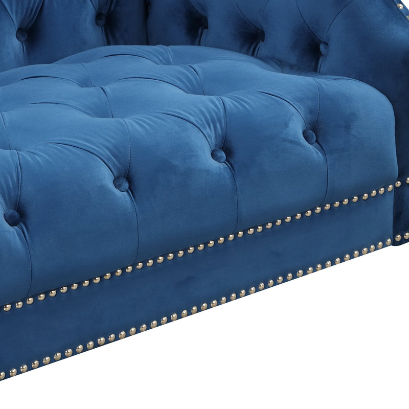 78" Modern Sofa Dutch Plush Upholstered Sofa with Metal Legs, Button Tufted Back Blue