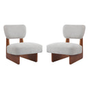 [Set of 2] Modern Lounge Chair with Polyester Upholstery, Sturdy Wood Base With Walnut Finish, Minimalist and Stylish Accent Seating for Living Room, Bedroom, or Office