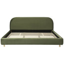 California King Size Upholstered Bed Frame With Velvet Fabric And Curve Design Thick Headboard, Solid Wood Legs, Olive by HouseOfZazla