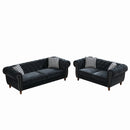 Chesterfield 3 And 2 Seater Upholstery Sofa With Roll Armrest & Nailhead Fabric Couch by HouseOfZazla