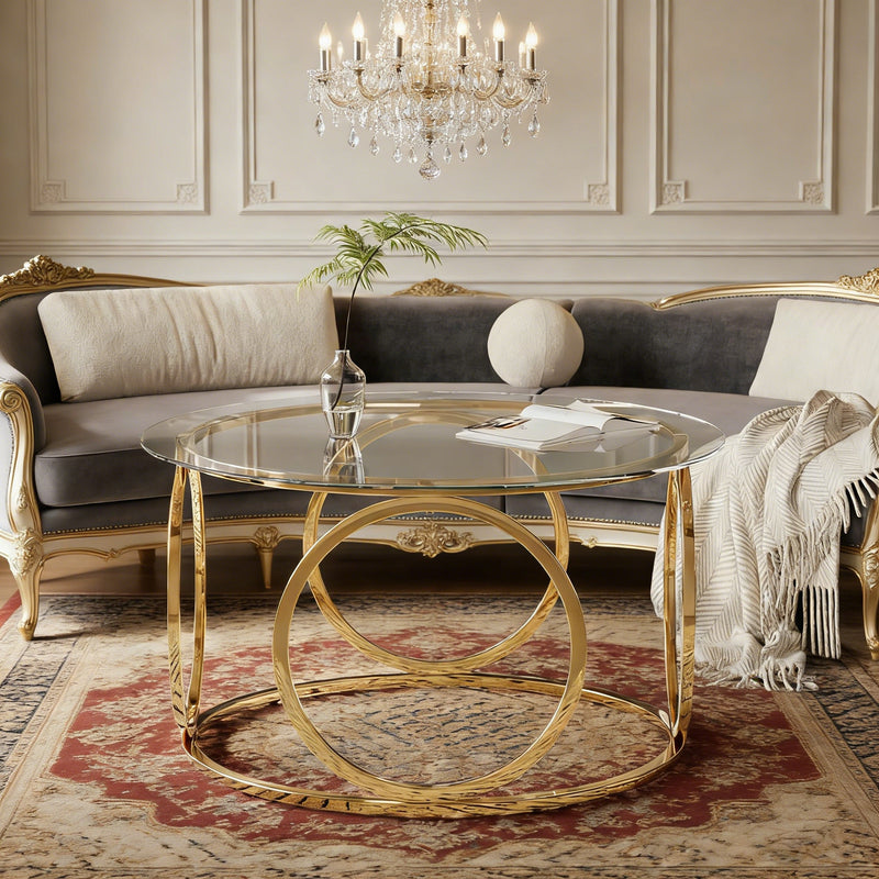 31.5" Modern Round Glass Top Coffee Table, photo 2 of 10
