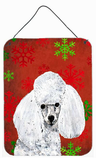 White Toy Poodle Red Snowflakes Holiday Wall or Door Hanging Prints SC9749DS1216