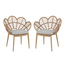 Kirk - Outdoor Wicker Peacock Shape Papasan Style Chair, Teak Finished Leg (Set of 2) - Beige / Light Brown / Light Teak