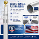 20FT Telescoping Flag Pole Kit, Heavy Duty Aluminum Alloy in Ground Flag Poles for Outside, 3 Display Modes Flagpole with 3x5 American Flag