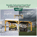[20X20FT] Alora Heavy-Duty All-Weather Outdoor Cedar Wood Carport With Galvanized Steel Roof (SAK76145) by SAKSBY WHOLESALE