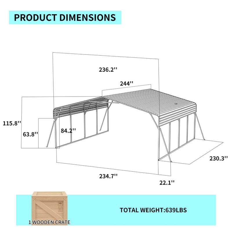 [20X20FT] Extra Large Heavy Duty Outdoor Metal Carport With Galvanized Steel Roof For Cars, Boats And Trucks (SAK75633)