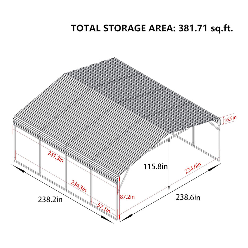 [20X20FT] Alora Heavy Duty Extra Large 2 Car Metal Carport Kit For Cars, Boats, And Trucks (SAK46135)