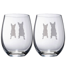 Set of 2 Boston Terrier Dog Stemless Wine Glasses