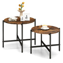 Round Coffee Table Set of 2 with Heavy-Duty Metal Frame-Rustic Brown