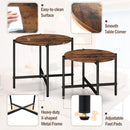 Round Coffee Table Set of 2 with Heavy-Duty Metal Frame-Rustic Brown
