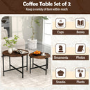 Round Coffee Table Set of 2 with Heavy-Duty Metal Frame-Rustic Brown