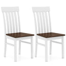 Set of 2 Kitchen Armless Dining Chairs with Slatted High Backrests-White