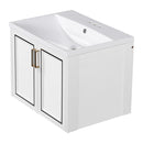 24" Wall Mounted Bathroom Vanity with Ceramic Basin, Two Shutter Doors, Solid Wood & MDF Board, White (One Package)