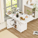 Versatile Marble Folding Dining Table With Storage Rack And Cabinet, 6 Wheels - White by HouseOfZazla