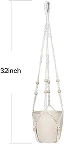 32inch Macrame Plant Holder,Indoor Hanging Planters with Wood Beads No Tassels Boho Home Decor (Ivory) by GreenHaven Gardens