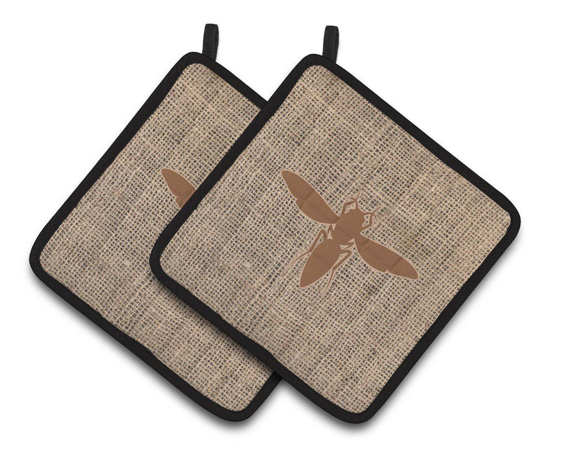 Yellow Jacket Faux Burlap and Brown   Pair of Pot Holders BB1053-BL-BN-PTHD