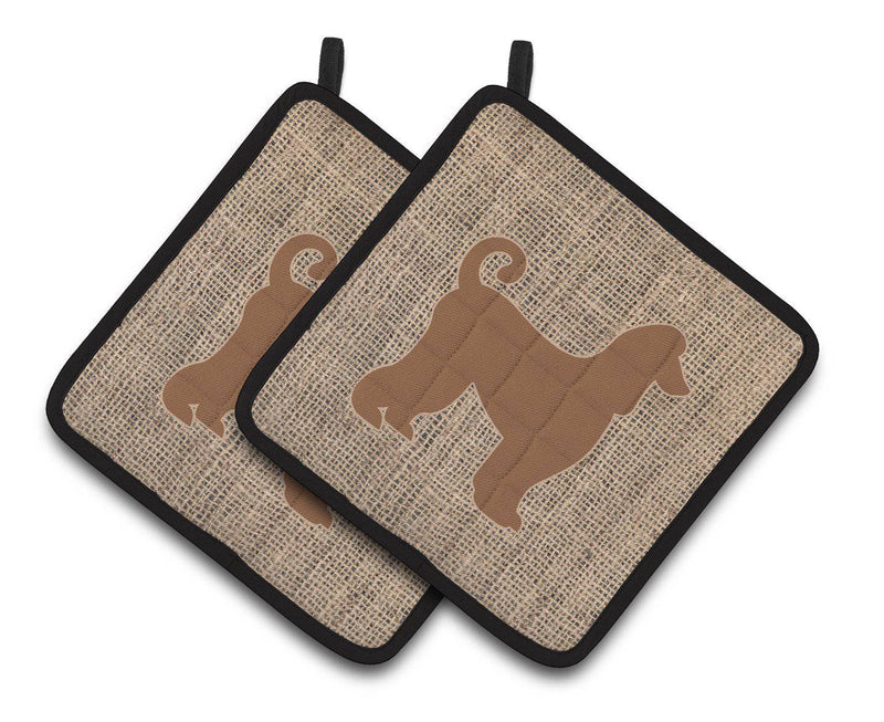 Afghan Hound Faux Burlap and Brown   Pair of Pot Holders BB1066-BL-BN-PTHD