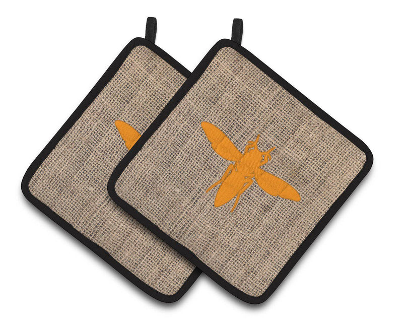 Yellow Jacket Faux Burlap and Orange   Pair of Pot Holders BB1053-BL-OR-PTHD