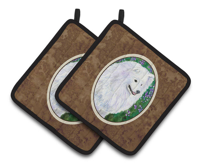 American Eskimo Pot Holders - Set of 2 Decorative Kitchen Helpers | Made in the USA SS8965PTHD