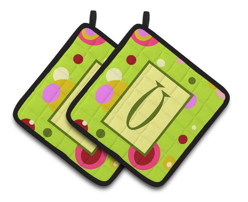 Letter U Monogram - Lime Green Pair of Pot Holders CJ1010-UPTHD