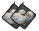 White Egret Pot Holder Set of 2 Heat Resistant Quilted Hot Pads 7.5 x 7.5 Inch, Insulated Kitchen Trivets for Cooking & Baking