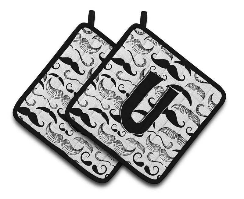 Letter U Moustache Initial Pair of Pot Holders CJ2009-UPTHD