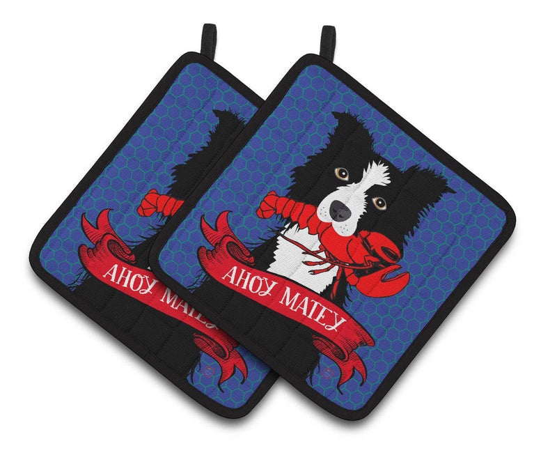 Ahoy Matey Nautical Border Collie Pair of Pot Holders VHA3011PTHD