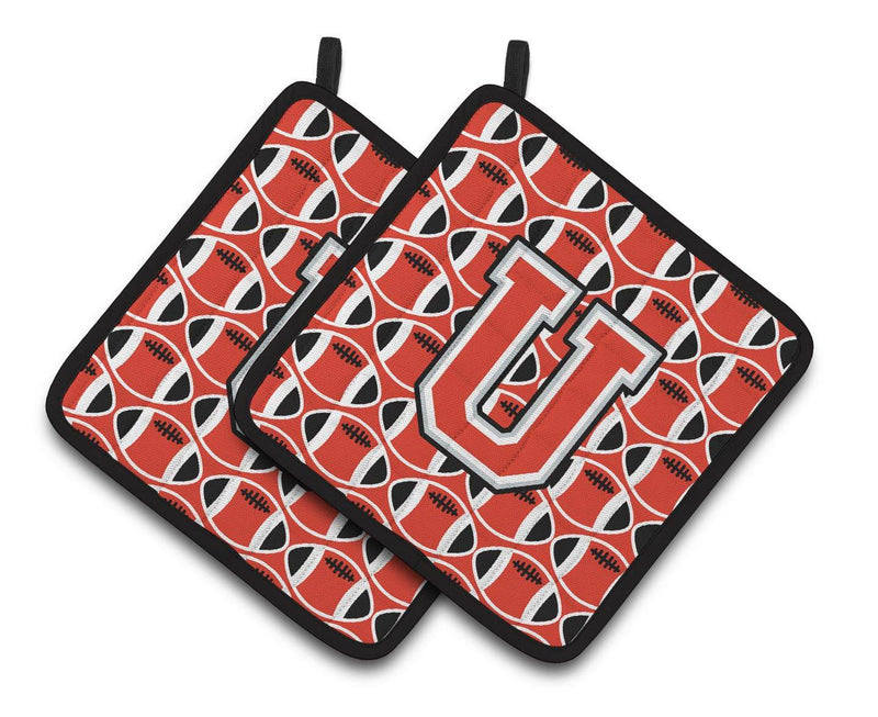 Letter U Football Scarlet and Grey Pair of Pot Holders CJ1067-UPTHD