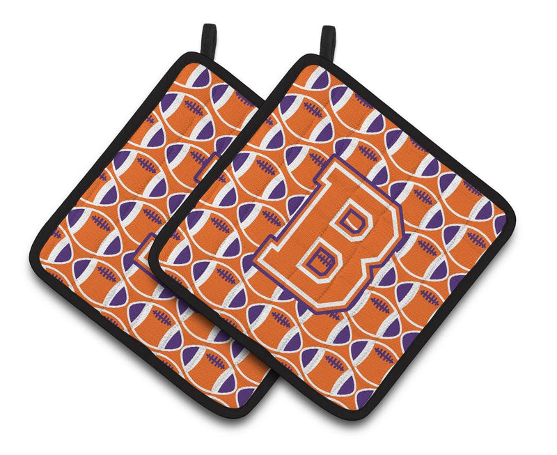 "Letter B Football Orange, White and Regalia Pair of Pot Holders CJ1072-BPTHD"