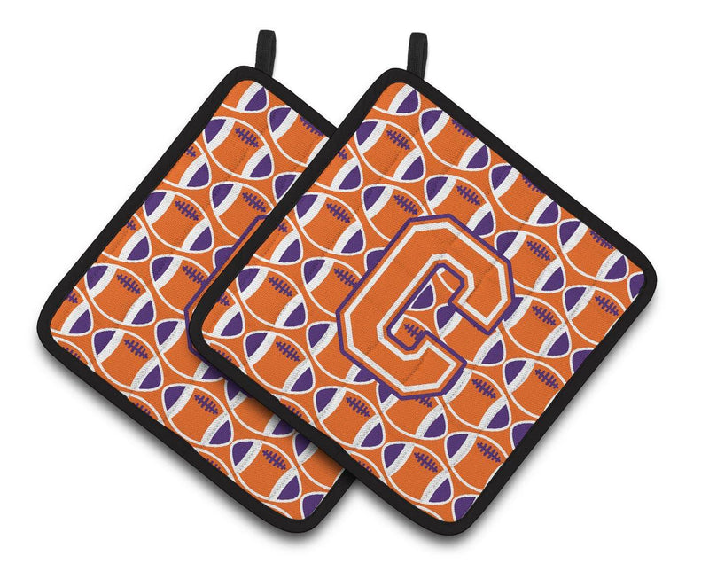 "Letter C Football Orange, White and Regalia Pair of Pot Holders CJ1072-CPTHD"