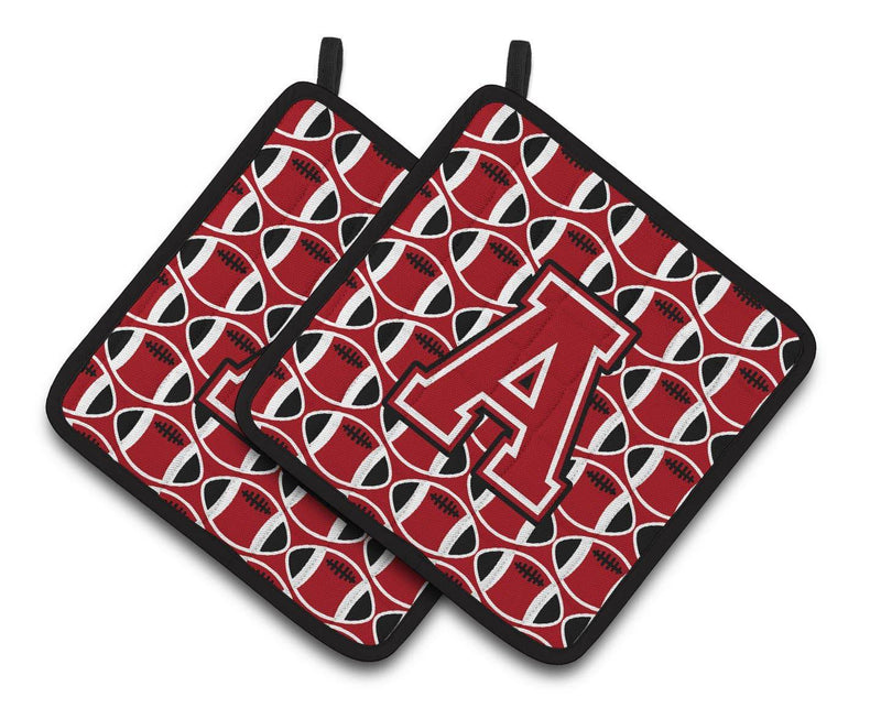 "Letter A Football Red, Black and White Pair of Pot Holders CJ1073-APTHD"