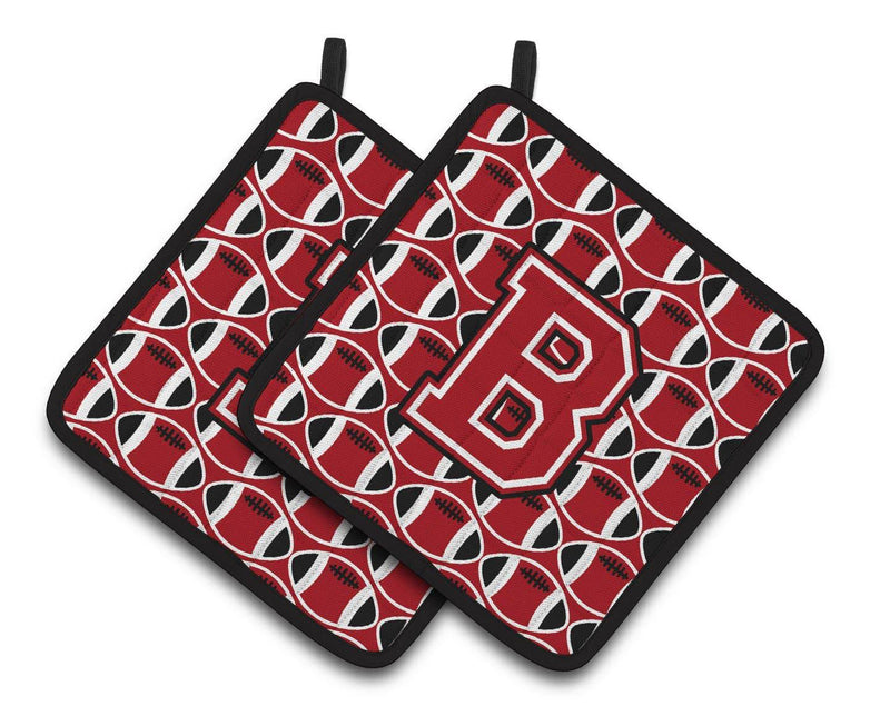 "Letter B Football Red, Black and White Pair of Pot Holders CJ1073-BPTHD"