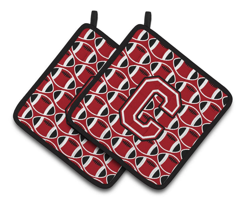 "Letter C Football Red, Black and White Pair of Pot Holders CJ1073-CPTHD"