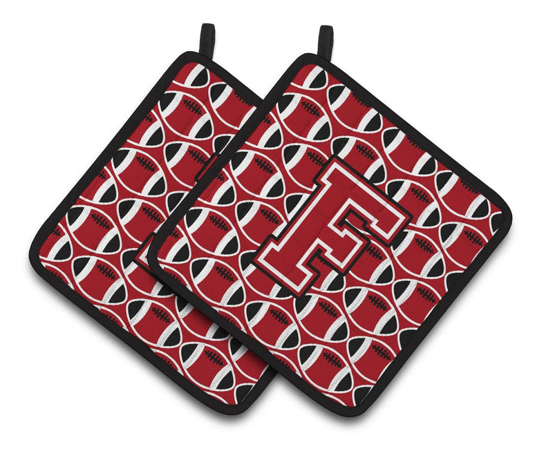 "Letter F Football Red, Black and White Pair of Pot Holders CJ1073-FPTHD"