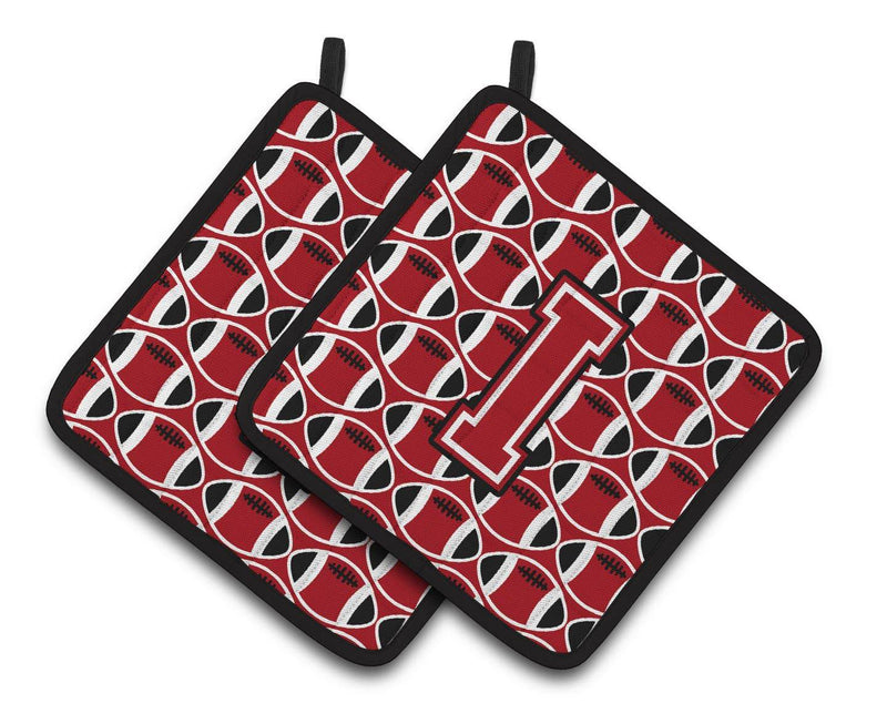 "Letter I Football Red, Black and White Pair of Pot Holders CJ1073-IPTHD"