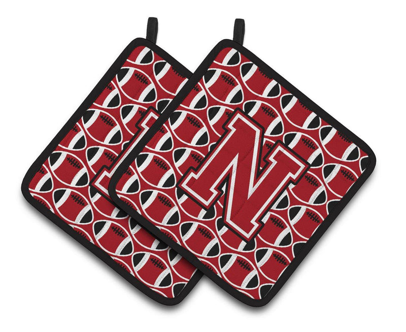 "Letter N Football Red, Black and White Pair of Pot Holders CJ1073-NPTHD"