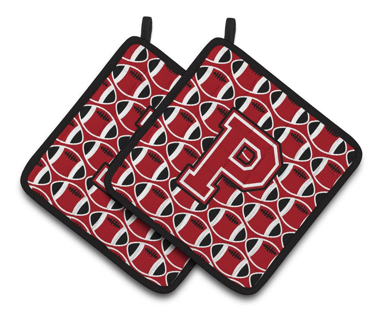 "Letter P Football Red, Black and White Pair of Pot Holders CJ1073-PPTHD"