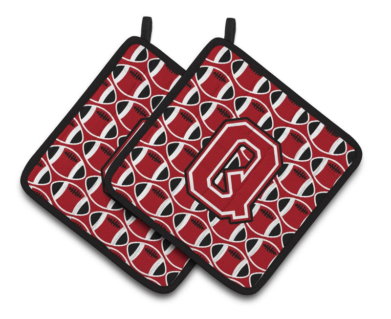 "Letter Q Football Red, Black and White Pair of Pot Holders CJ1073-QPTHD"