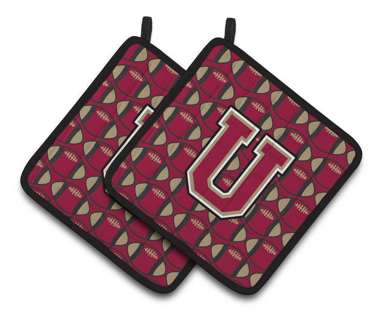 Letter U Football Garnet and Gold Pair of Pot Holders CJ1078-UPTHD