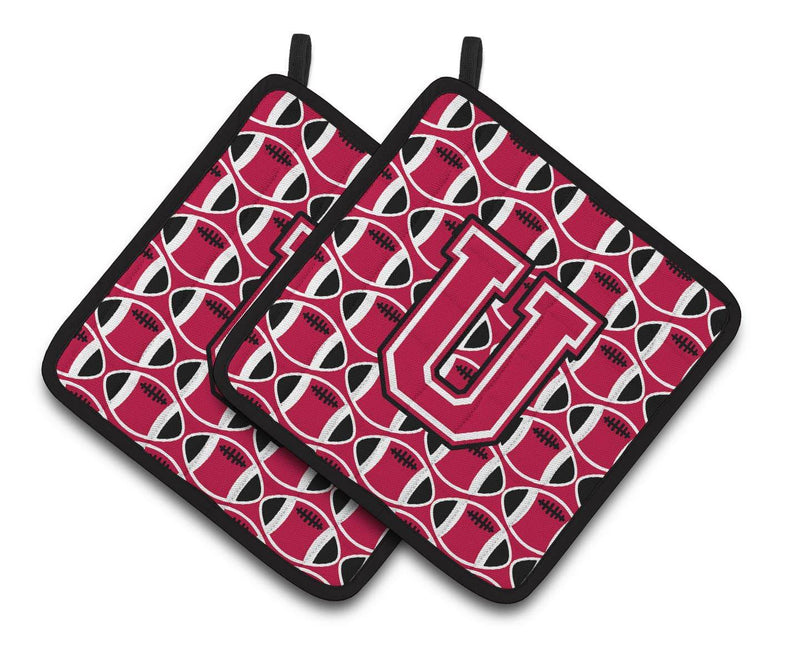 Letter U Football Crimson and White Pair of Pot Holders CJ1079-UPTHD