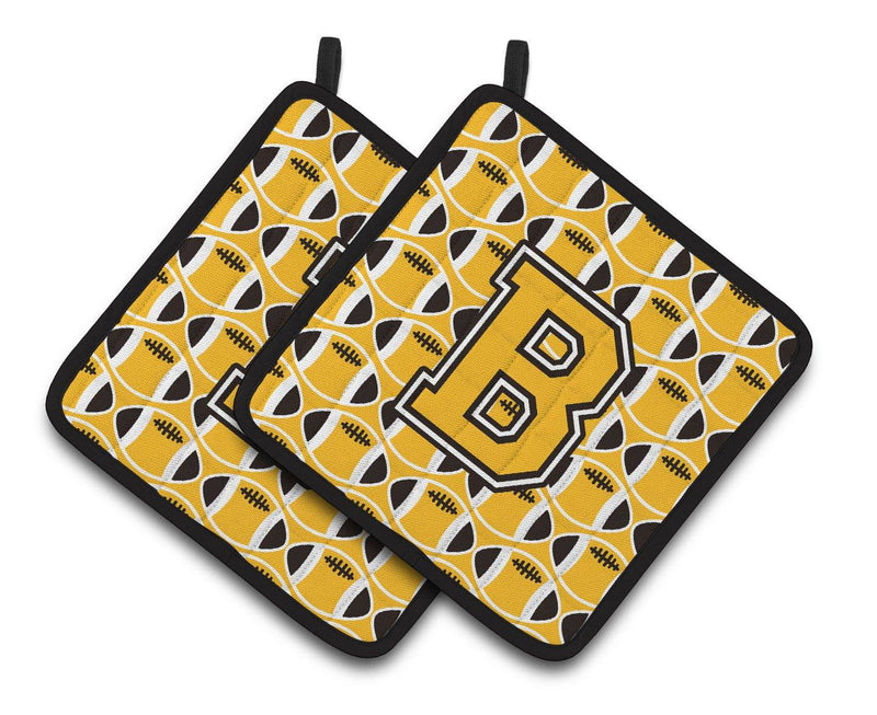 "Letter B Football Black, Old Gold and White Pair of Pot Holders CJ1080-BPTHD"